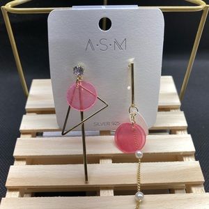 ASM Golden Pin & Triangular Fashion Statement Pink Earring